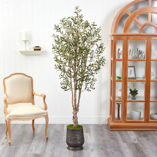 6.5ft. Olive Artificial Tree in Ribbed Metal Planter